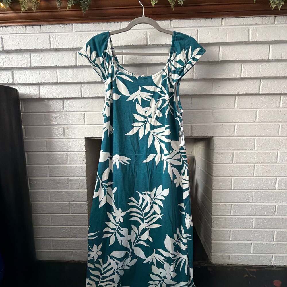 NWT Old Navy Women's Flutter-Sleeve Teal Floral Leaf Midi Dress - Large Tall